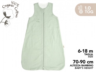 13331<br>Green sleeveless sleeping bag  organic cotton TOG 1.0, 70cm<br>