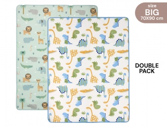13173<br>Pack double Alèse imperméable  dinosaure+zoo 70x90<br>