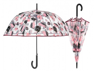 26390<br>Ombrello donna cupola aut.61cm tras.poe foglie Perletti<br>
